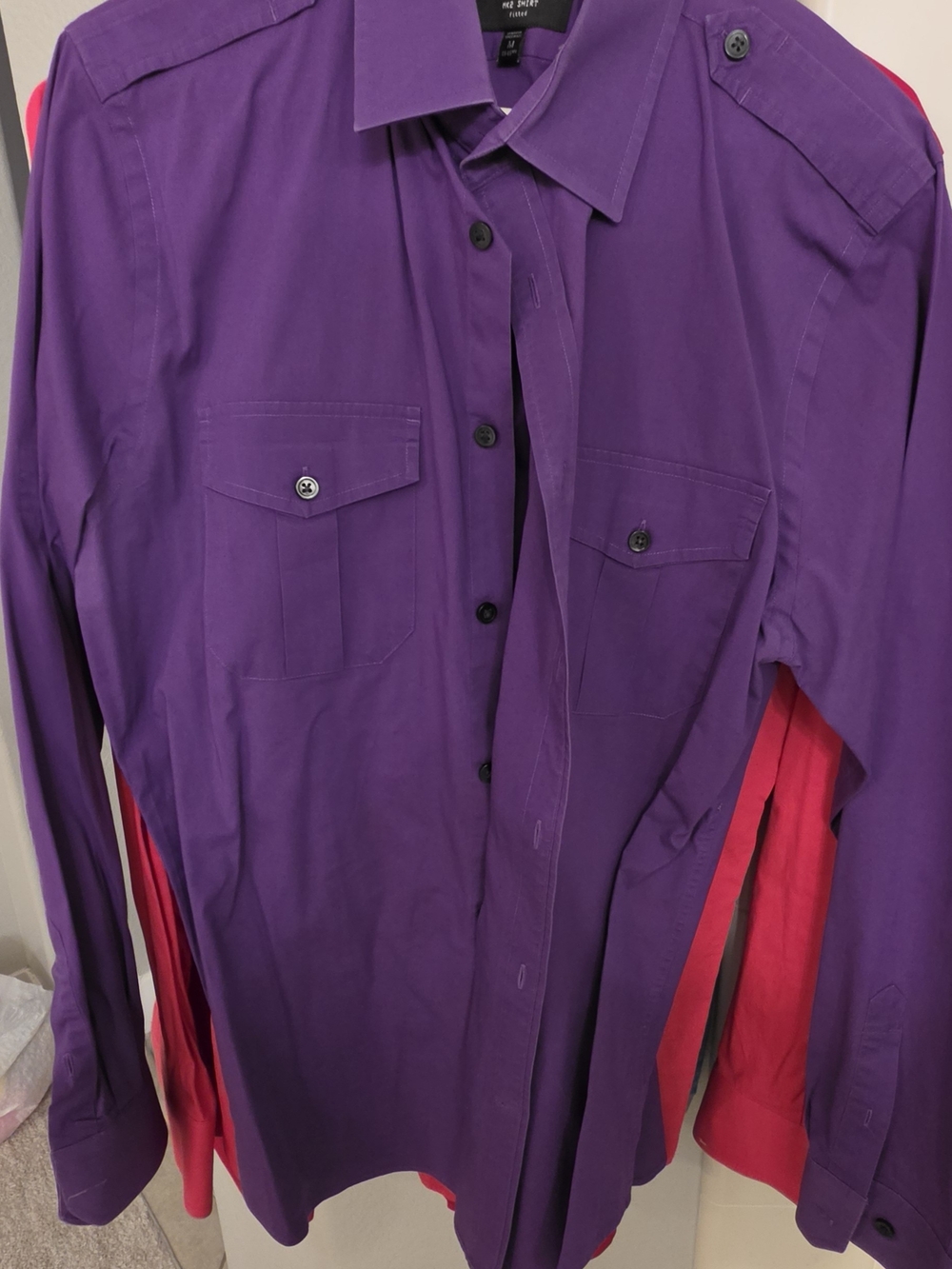 Express Men's Purple Button-Front Shirt with Chest Flap Pockets